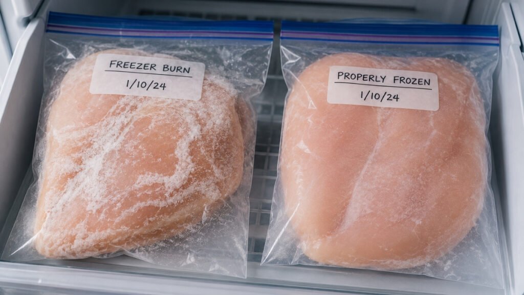 Checking the sell-by date on packaged raw chicken