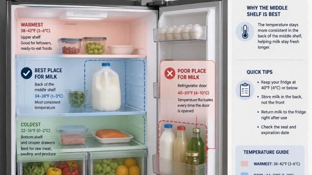 Best refrigerator shelf for storing milk and avoiding the fridge door