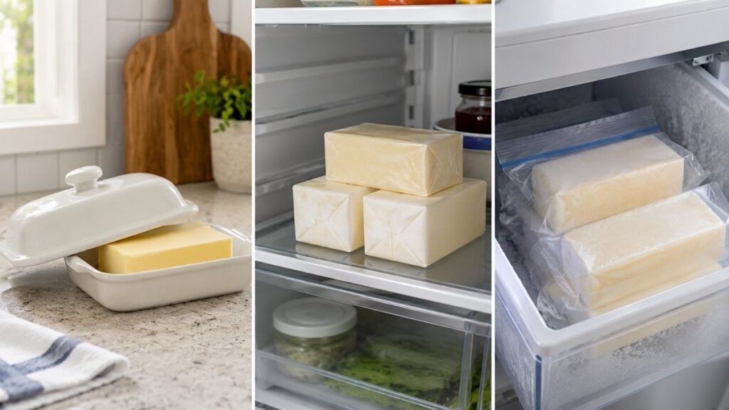 Butter shelf life comparison for countertop, refrigerator, and freezer storage