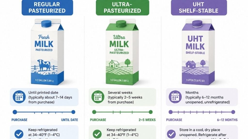 Comparison of regular, ultra-pasteurized, and UHT milk shelf life