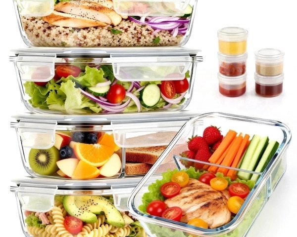 TAIMASI 20-piece glass meal prep containers with compartment design