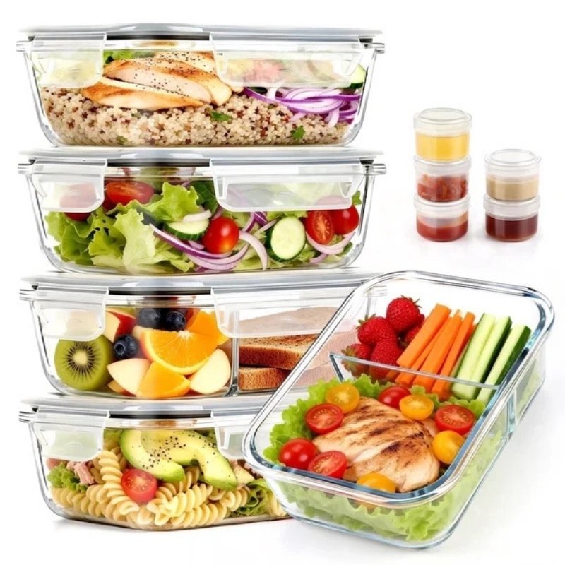 TAIMASI 20-piece glass meal prep containers with compartments and sauce cups