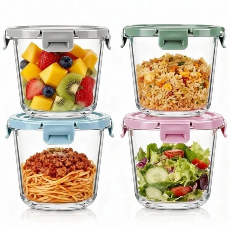 TAIMASI 8-piece 3-cup round glass food storage containers with lids